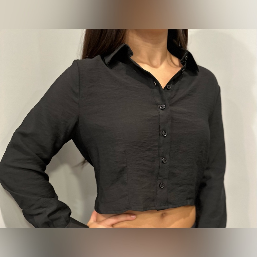 Black crop button up